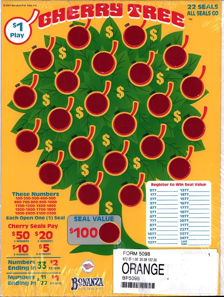 Pull Tab - Hard Card - Tickets Game - Holder - Cherry Tree - 672 ct
