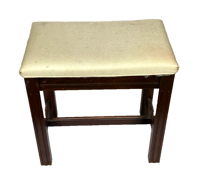 Vintage MCM Upholstered Solid Wood Piano Bench Stool