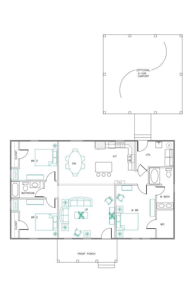 Ranch House Plans 1500 SF 3 Bed 2 Bath Open Floor - Split BR (Blueprints) #1202