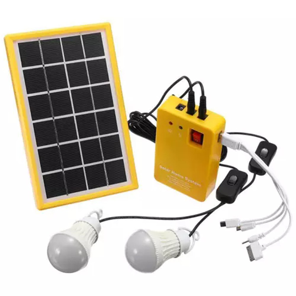Solar Power Panel Generator Kit 5V USB Home System Charger 3 LED Bulbs Light