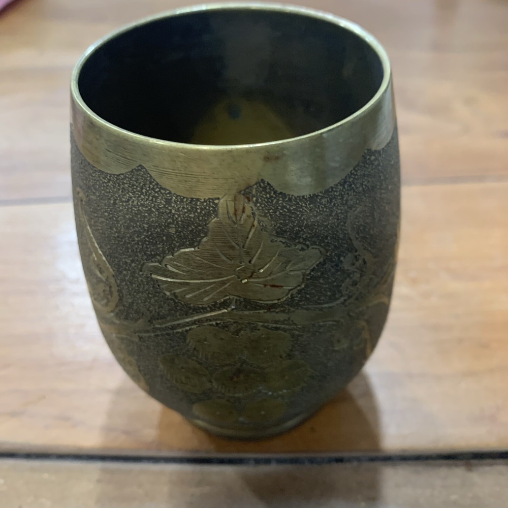 Solid  Brass chalice 4” Etched Floral Motif