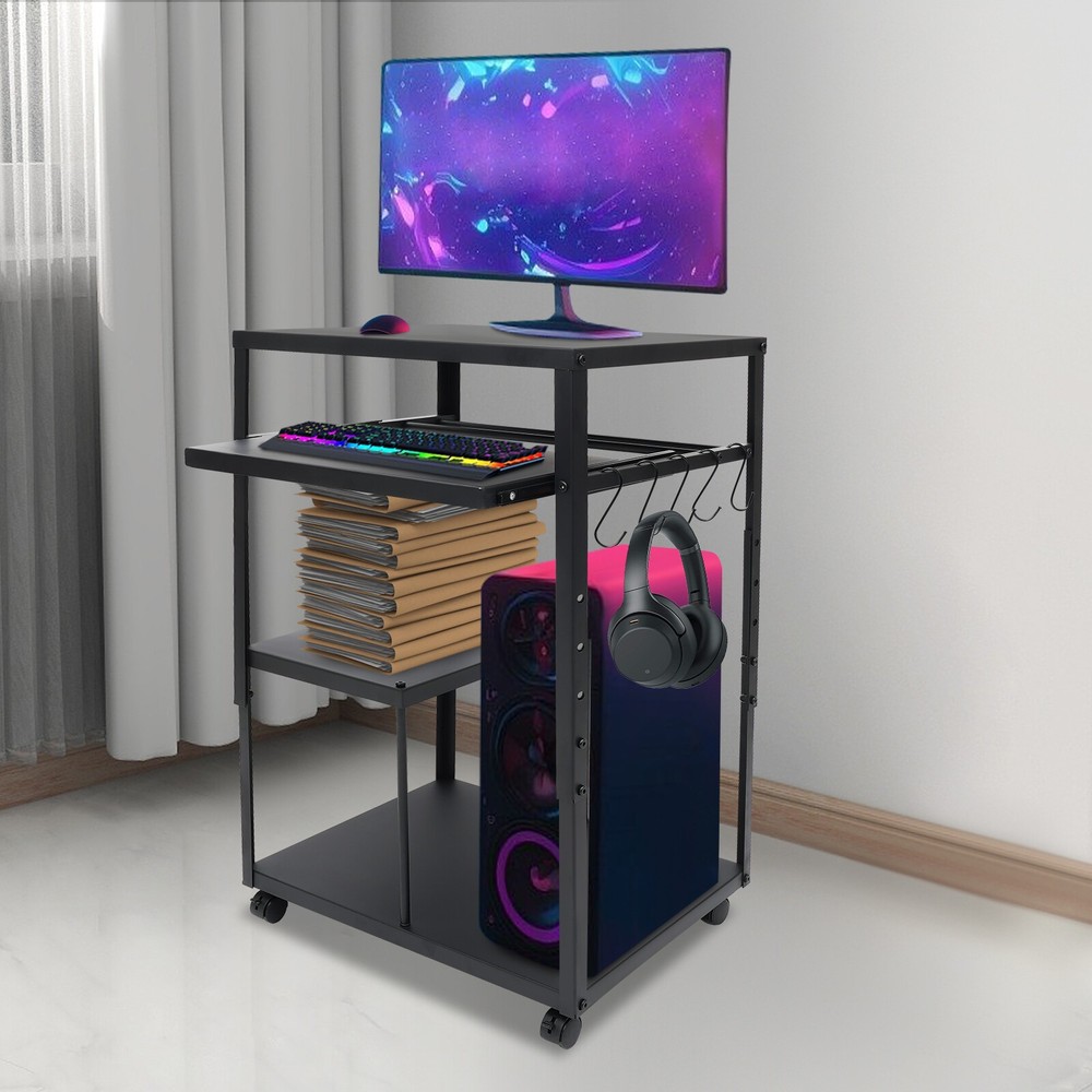 Computer Desk With Keyboard Tray Height Adjustable Rolling Presentation Table