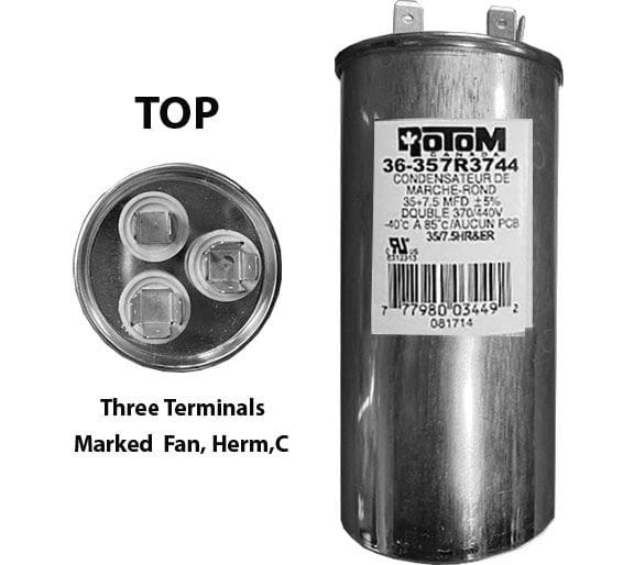 35 MFD and 7.5 MFD 440 Volt Dual Capacitor Round