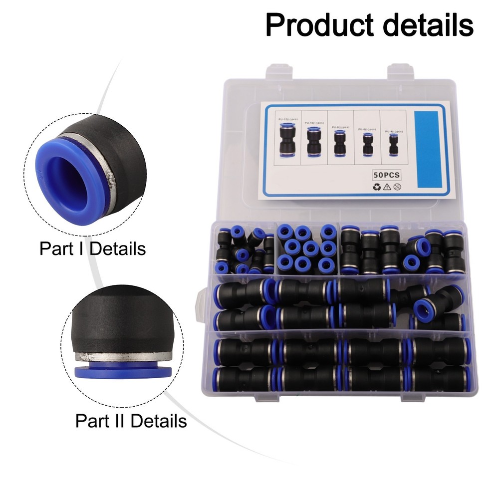 50pcs Straight Push Connectors Compatible with Multiple Pneumatic Systems