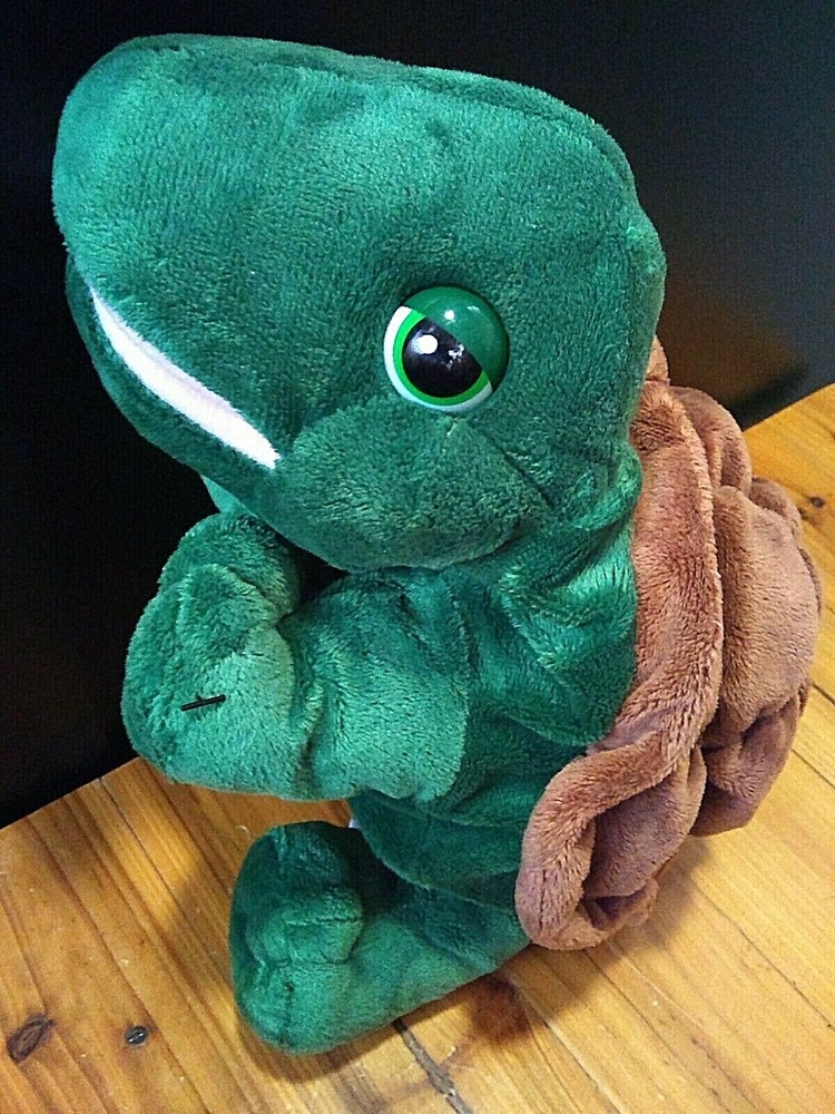 AURORA Timmer the Turtle HAND PUPPET Stuffed Plush 12"  GREEN w/BROWN SHELL
