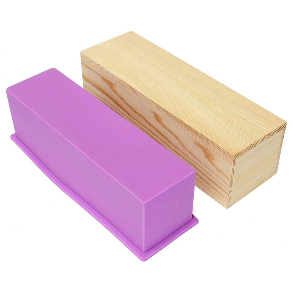 Flexible Rectangular Soap Silicone Mold with Wood Box DIY Tool for Soap Cake ...