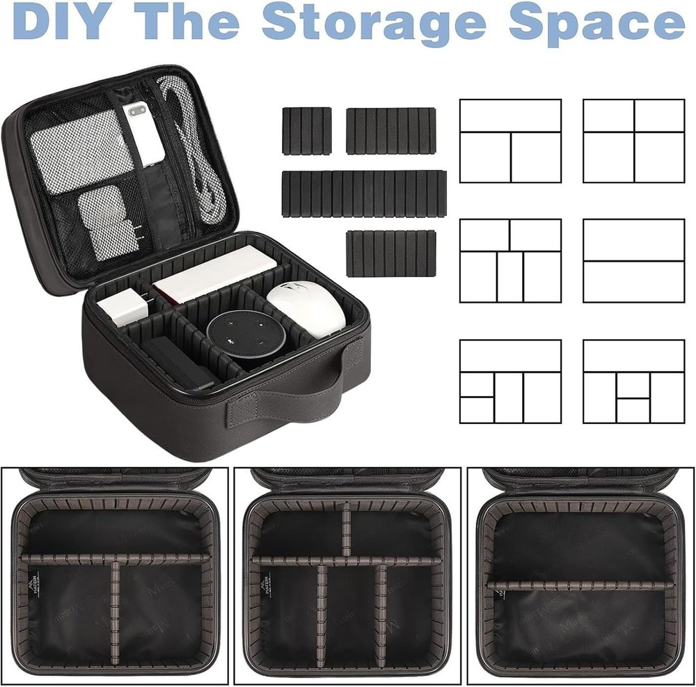 Cord Organizer Case with Adjustable Divider Portable Travel Tech Accessories