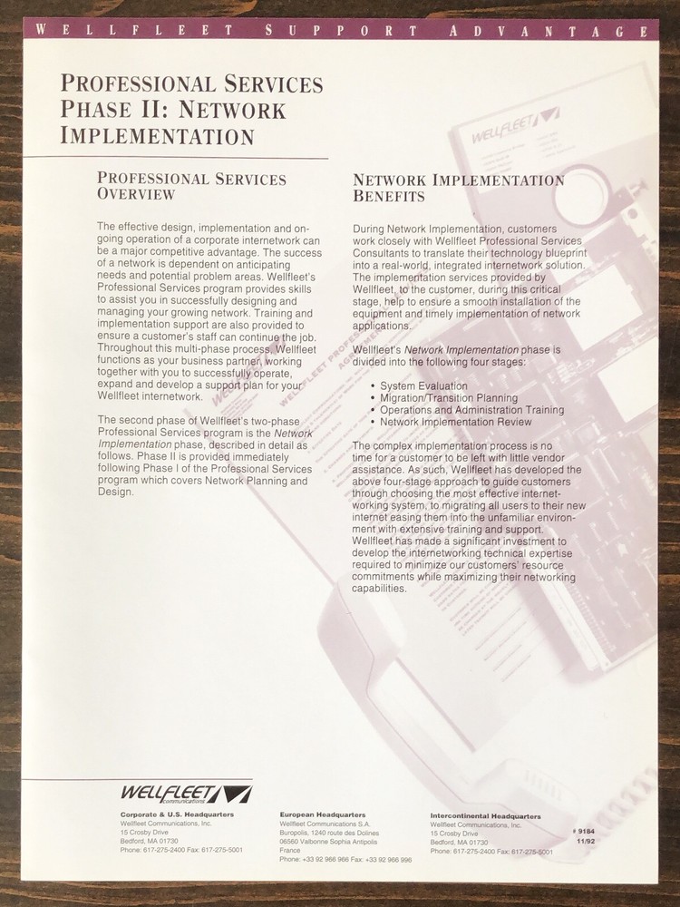 Wellfleet Communications - Professional Services Implementation Sales Brochure