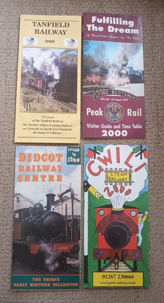 HERITAGE STEAM RAILWAY TIMETABLES x 4 from 2000. Leaflets in unmarked condition.