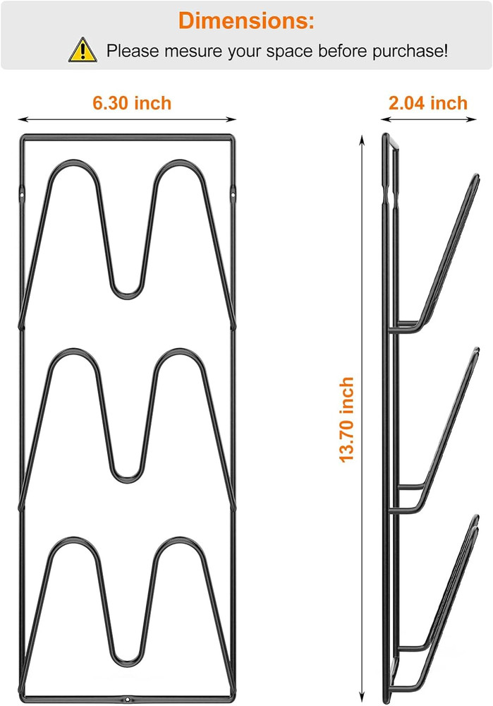 Pot Lid Organizer Rack 2 Pack 6 Tier Adhesive Wall Mounted Storage Black