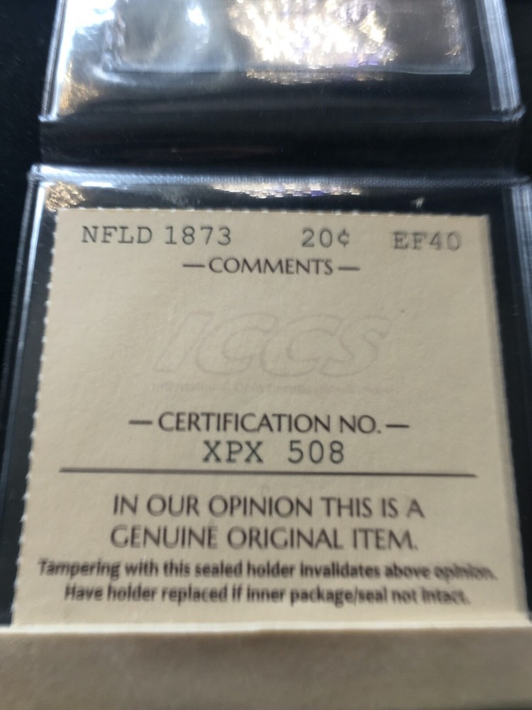 1873 ICCS Graded Newfoundland, ¢20 Twenty Cent**EF-40**