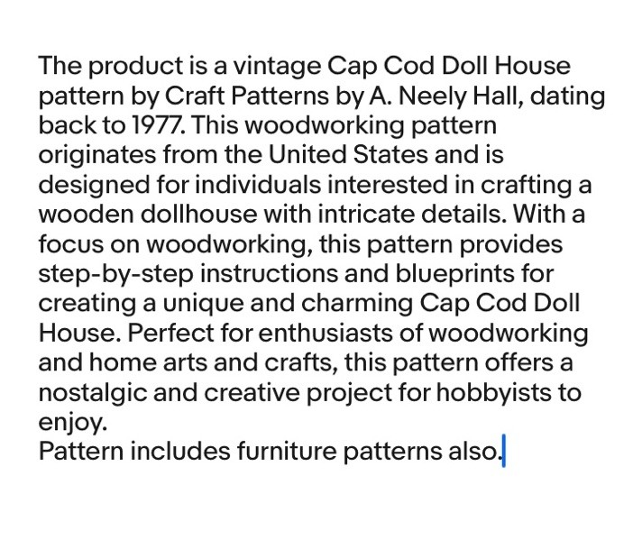 Vtg Cap Cod Doll House Pattern By Craft Patterns By A. Neely Hall 1977