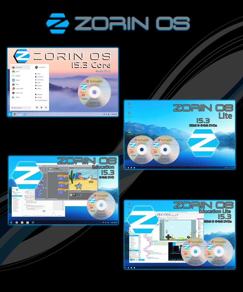 ZORIN OS LINUX INSTALL & LIVE DVD Editions 32bit & 64bit