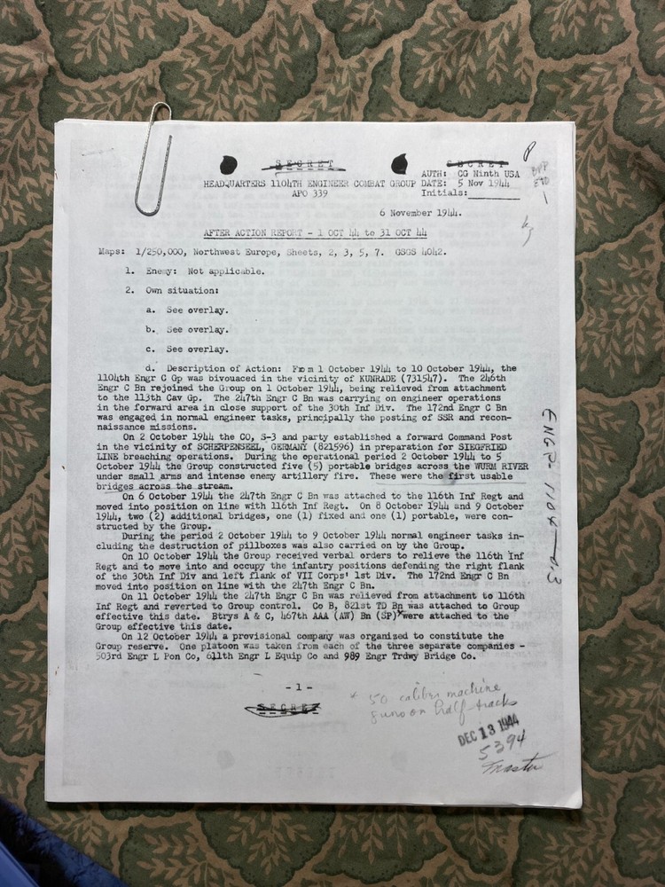 WWII After Action Reports Engineers 1944 - Lot