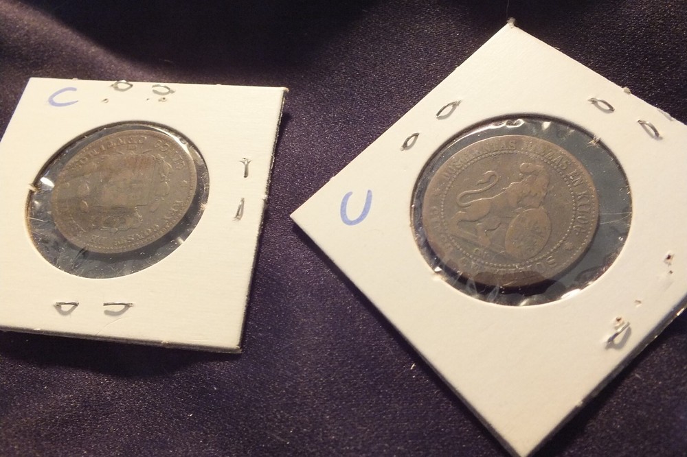1870 and 1879 Spain 5 Centavos