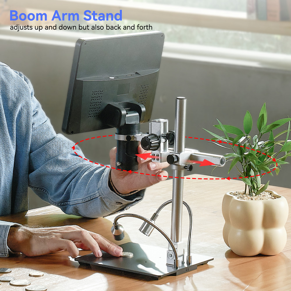 TOMLOV Digital Microscope 2000X 10.1" Screen Coin Microscope 144 LED Workbench