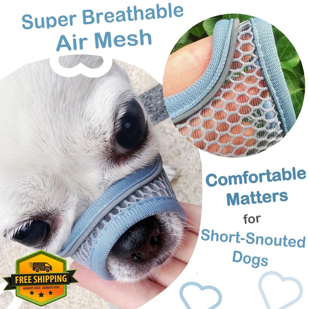 Dog Muzzle L Summer Blue Short Snout Mesh Breathable