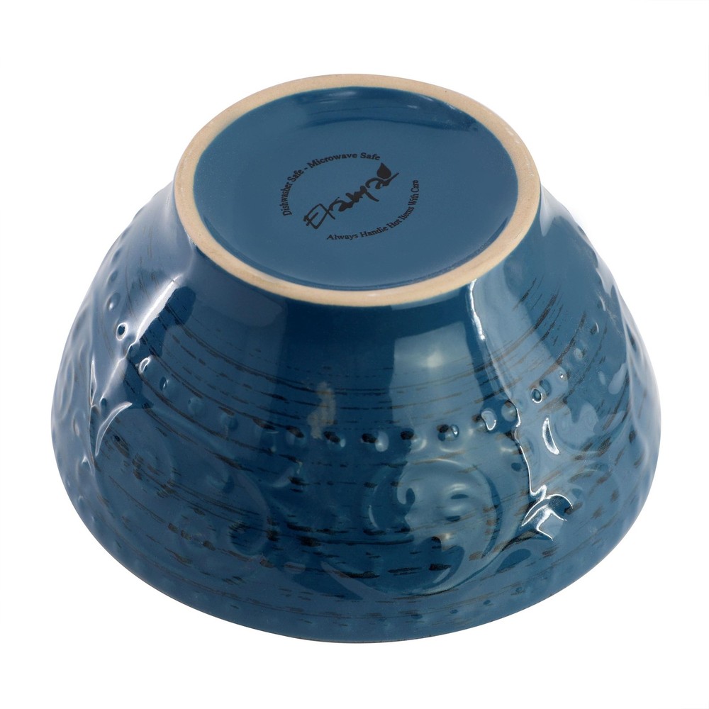 Malibu Deep Ocean-Piece Stoneware Embossed Pattern Reactive Deep Ocean Blue 16