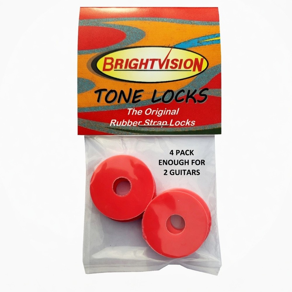 Four Light RED Rubber Guitar Strap Locks - Classic Design & Great Reliability
