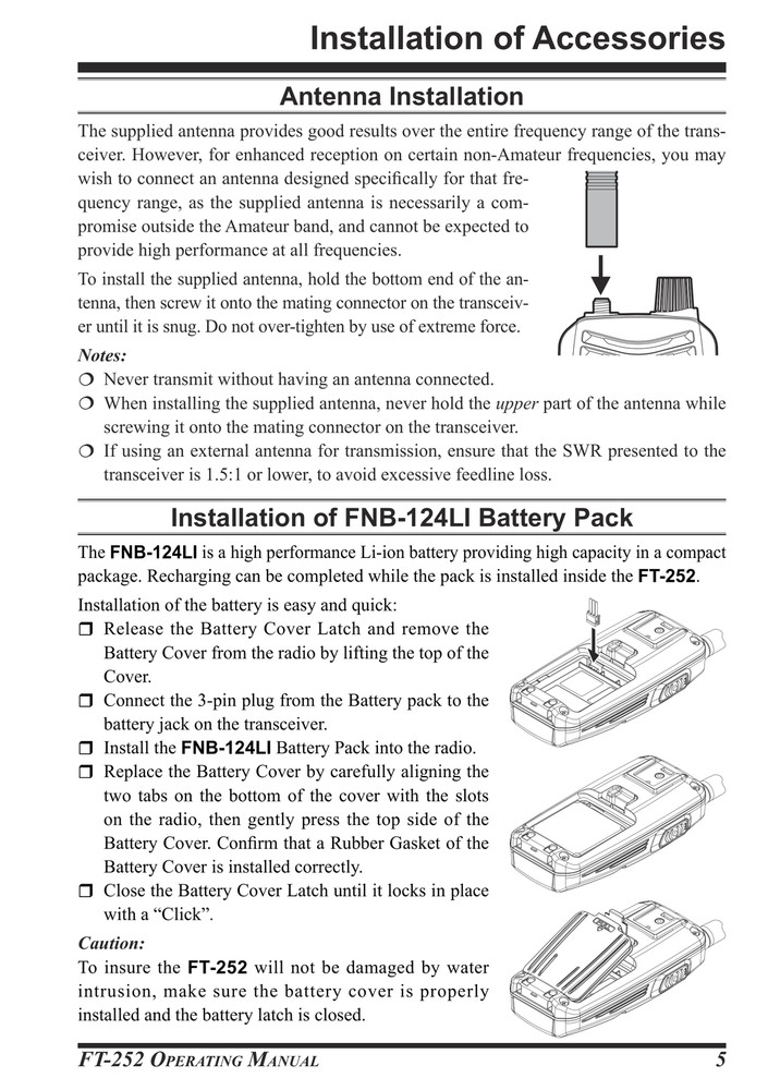 Yaesu FT-252 — Operating Manual Guide Documentation — 68 Pg — Half Size 5.5x8.5