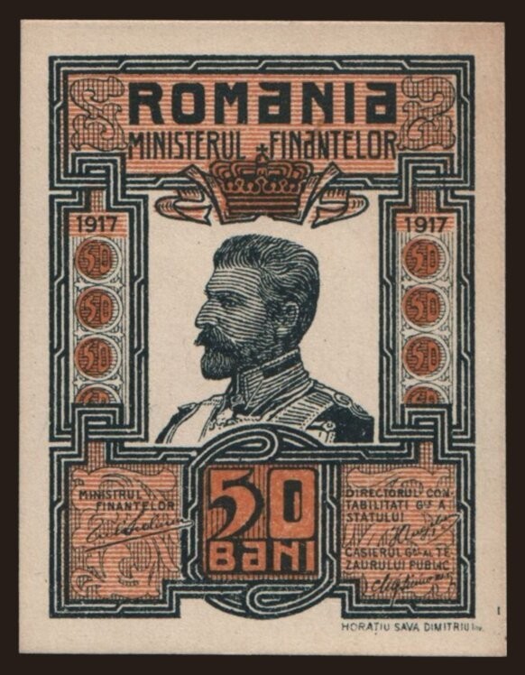 Romania - 1917 - 50 Bani - "aUNC+" #CO8207
