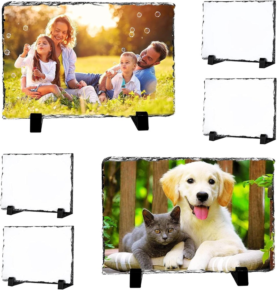 6 Pack Sublimation Stone Photo Frames with Display Holder - DIY Rectangle Décor
