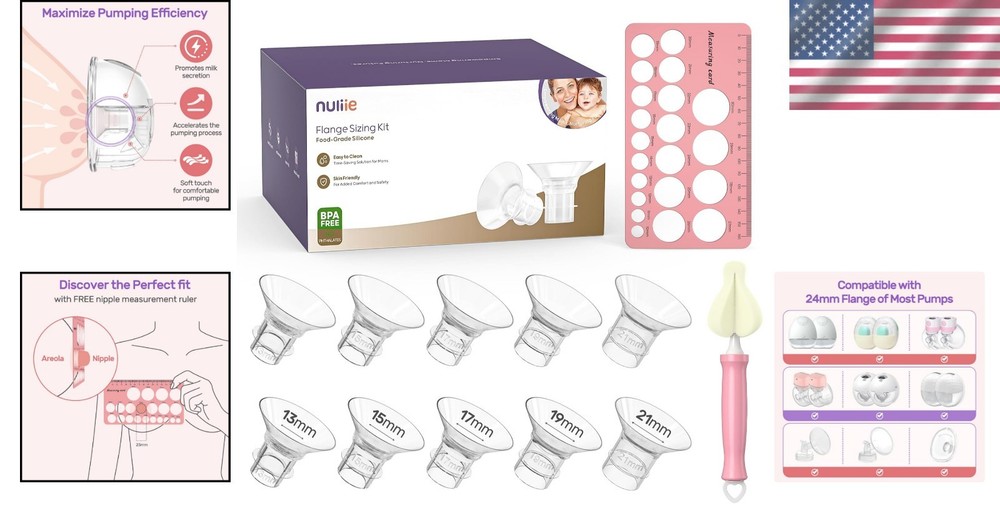 Essential Breastfeeding Kit: 10 Silicone Flanges for 24mm Shields & 5 Sizes
