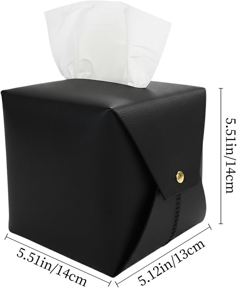 Square Leather Tissue Box Organizer - Versatile for Bathroom, Vanity & Desk