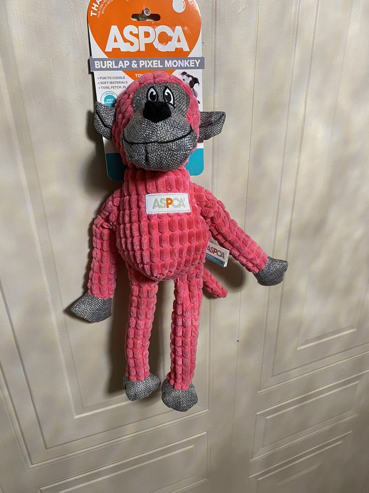 ASPCA Burlap & Pixel Monkey- Squeaky Dog Toy 16”