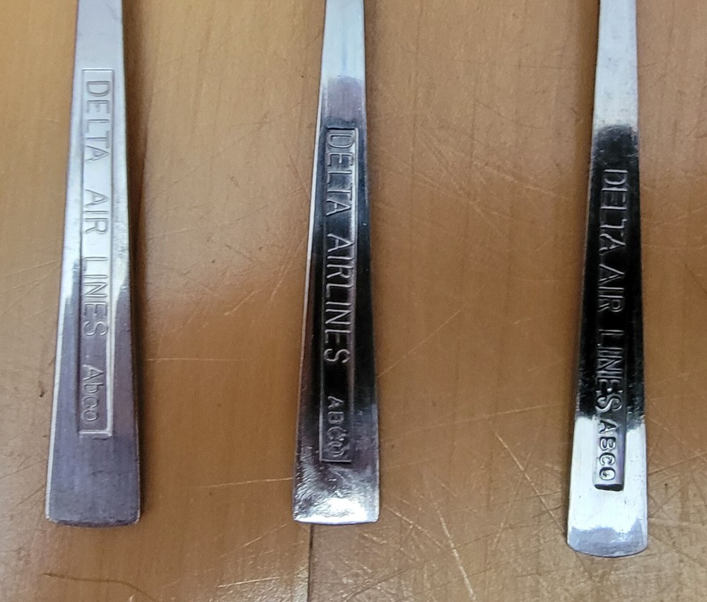 DELTA AIRLINES - FLATWARE - COACH CLASS - KNIFE, FORK, SOUP SPOON, SPOON