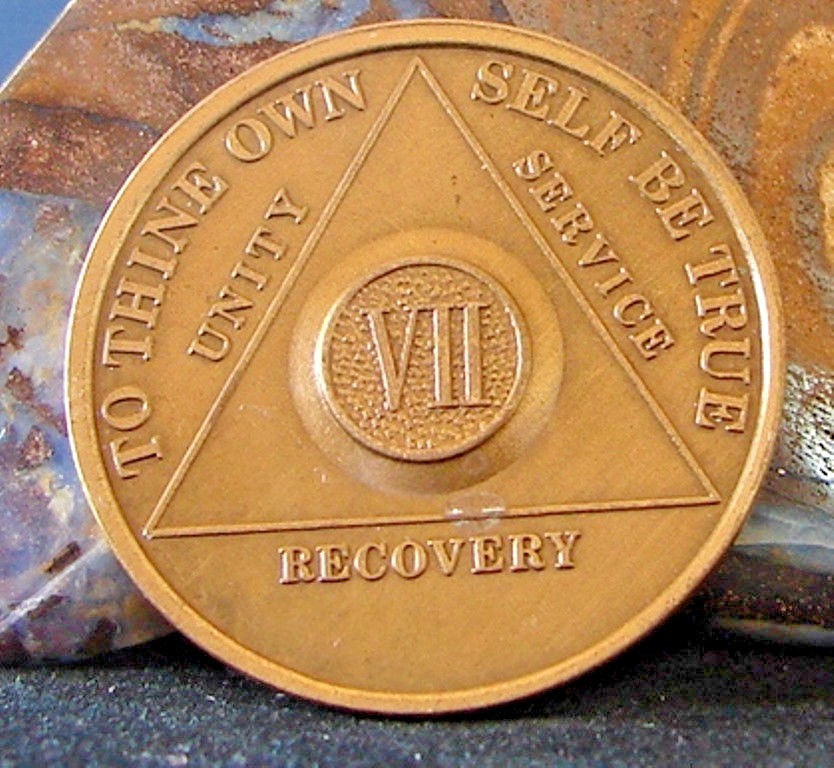 Alcoholics Anonymous 7 Year AA BACK Bronze Medallion Coin Token Chip Sober