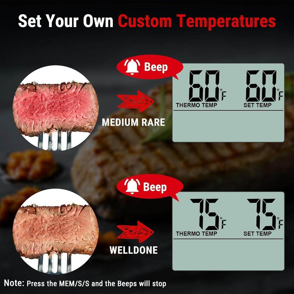 TP16 Large LCD Digital Meat Thermometer Timer Smoker Oven Kitchen BBQ