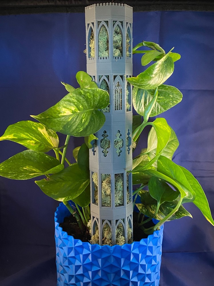 3D Printed Stackable Plant Support: Gothic Decagon Moss Pole Tower