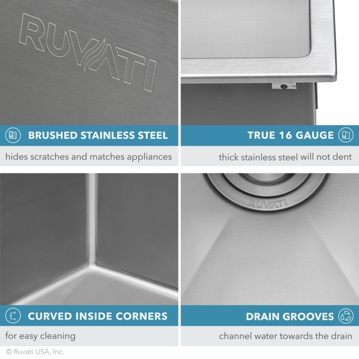 Ruvati 25" Drop-in Topmount Rounded Corners Kitchen Sink- RVH8007