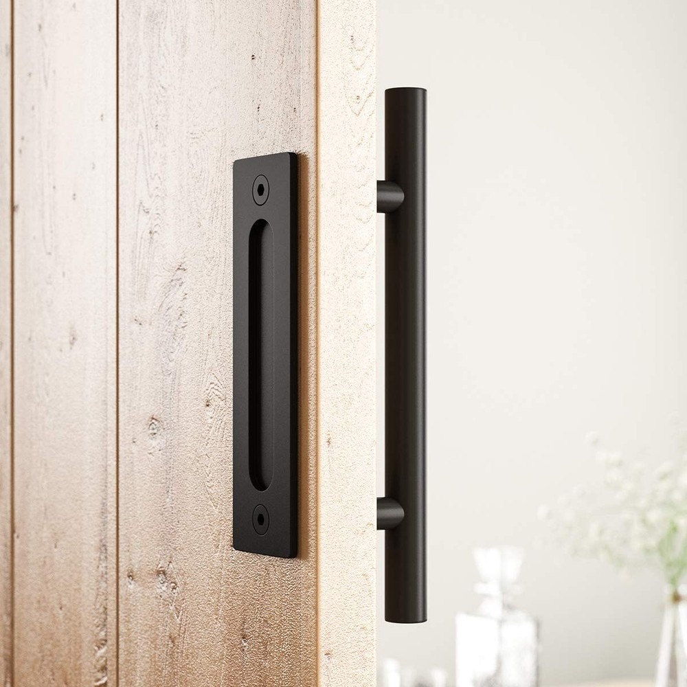12" Heavy Duty Sliding Barn Door Handle, Pull and Flush Hardware Set, Black P
