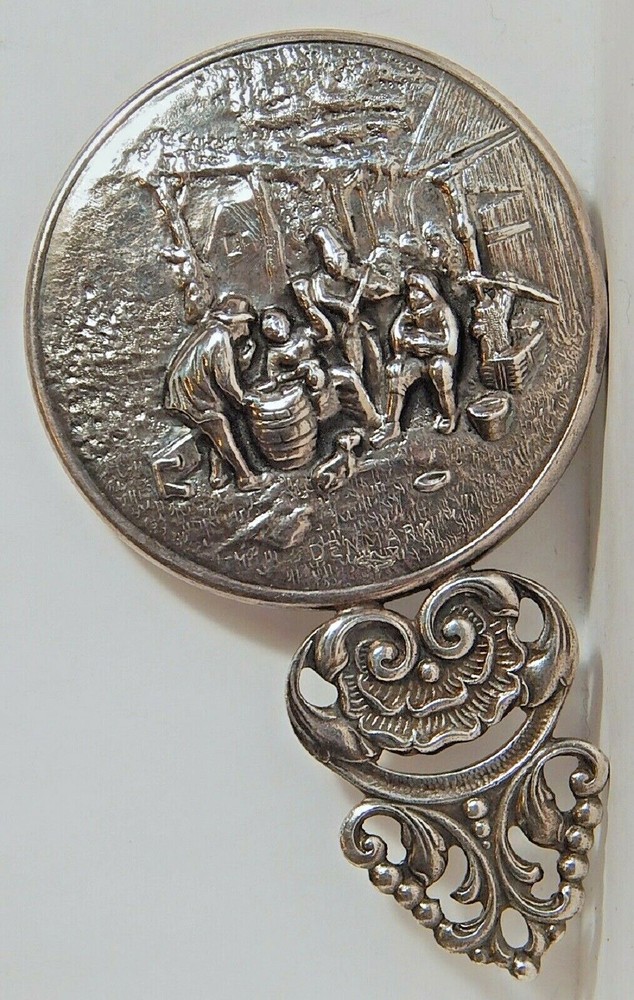 HANS JENSEN DENMARK HAND MIRROR REPOUSSE SILVERPLATE BEVELED