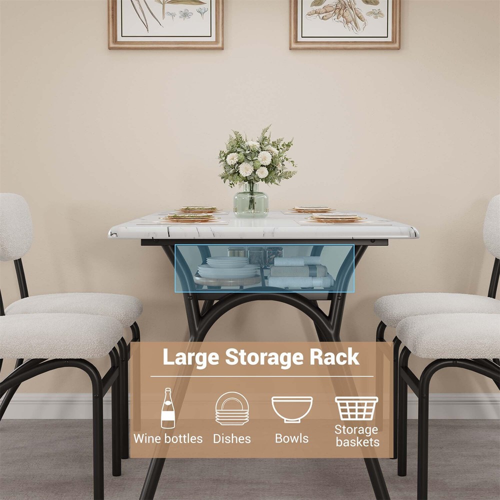 Modern Kitchen Table with Boucle Chairs for 4 Dining Table Set for Small Space