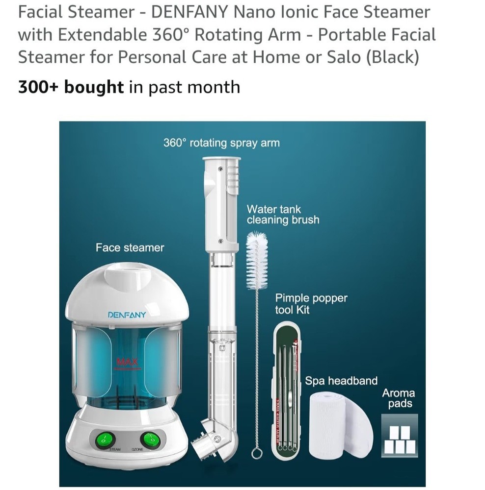 Facial Steamer DENFANY Nano Ionic Face Steamer with Extendable 360° Rotating Arm