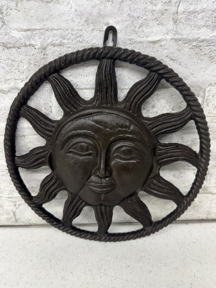 Vintage Cast Iron celestial Sun  wall hanging , large size 12”