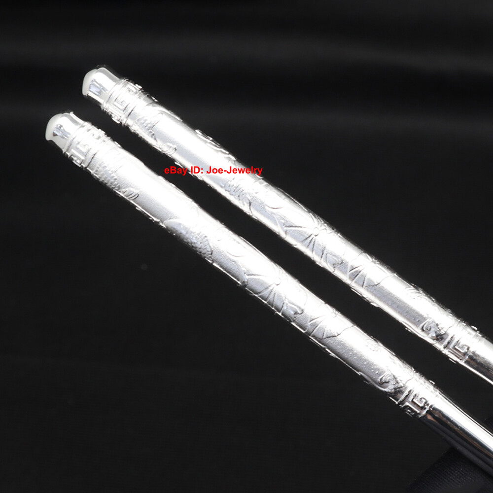 Real 999 Fine Silver Chopsticks Silver Healthy Tableware Lotus Leaf Handle