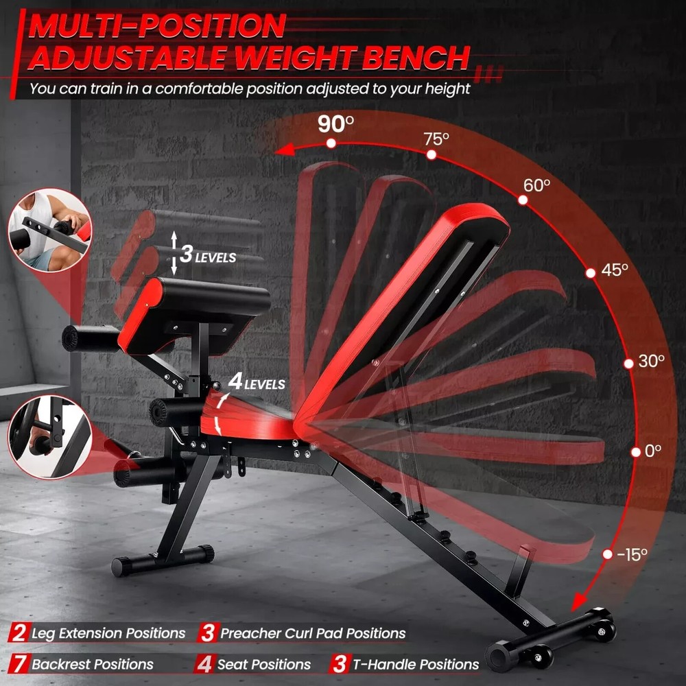 Folding Weight Bench Adjustable Workout for Home Flat/Incline/Decline Sit-Up Ben