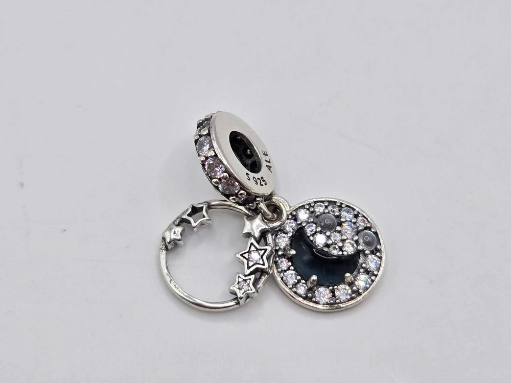 Authentic Pandora Charm Blue Night Sky Crescent Moon & Stars Dangle