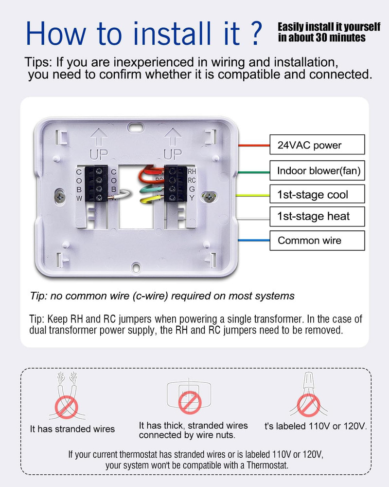 Non Programmable Thermostat for Home 1 Heat/ 1 Cool Single-Stage System, with Ro