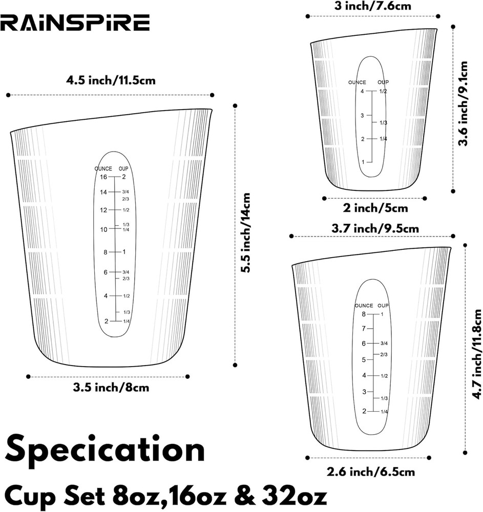 Upgraded 3 Piece Silicone Measuring Cup Sets Squeeze & Pour Liquid Measuring Cup