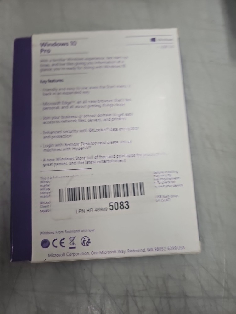 Microsoft Windows 10 Pro Full Version Retail Box Opened Key Unverified