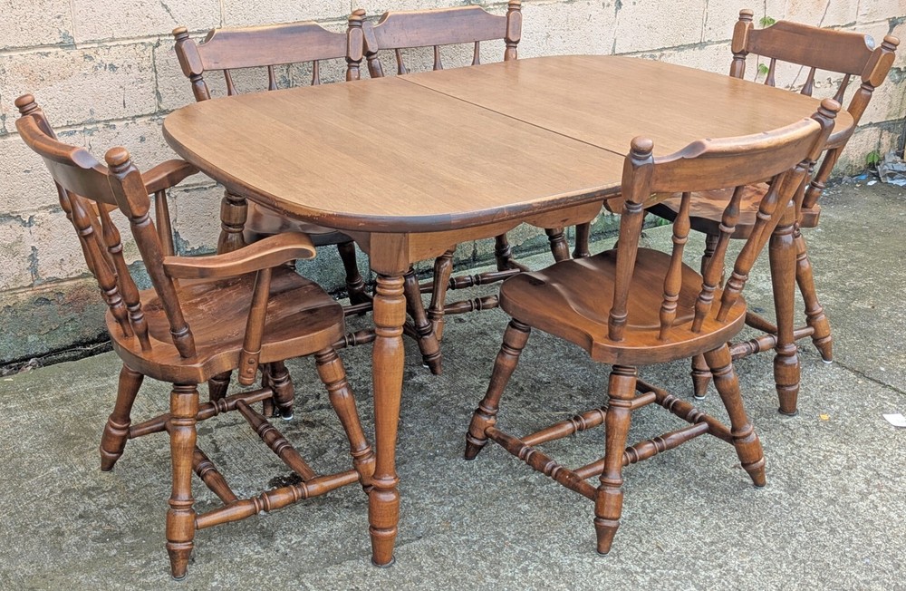 Vintage Antique Old "Hale" SOLID Maple Wood Dining Set Arm Armrest Chairs Table