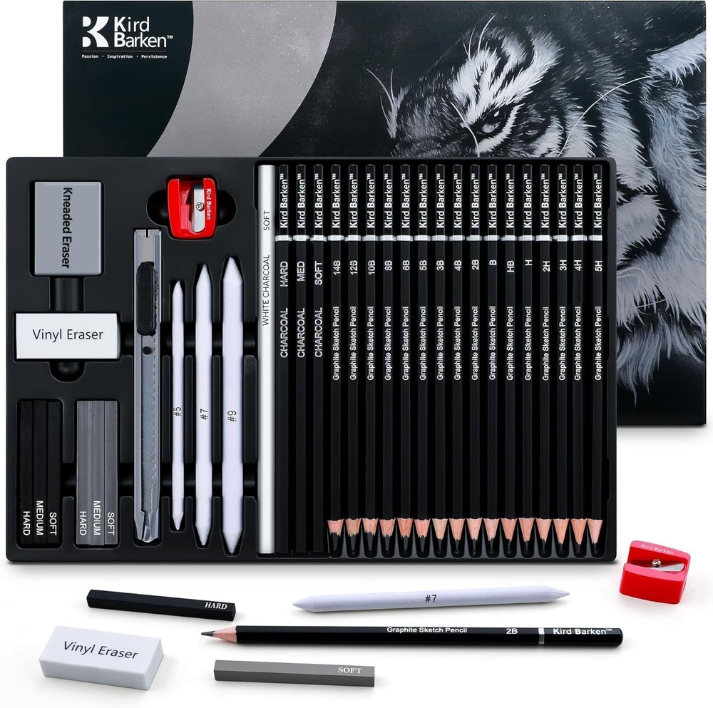33-Piece Professional Drawing Set – Graphite & Charcoal Pencils with Tools