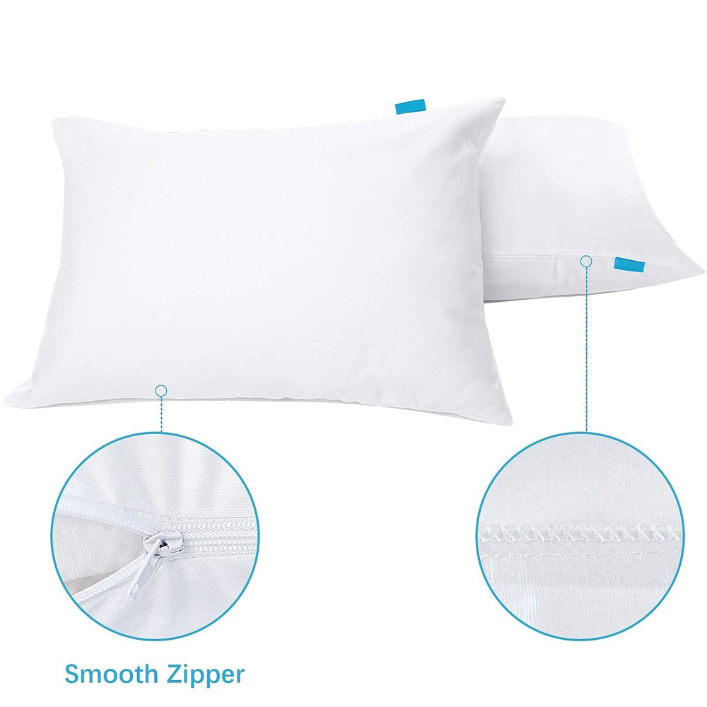 Machine Washable Pillow Protector, Noiseless, 2 Pack Standard Size, White