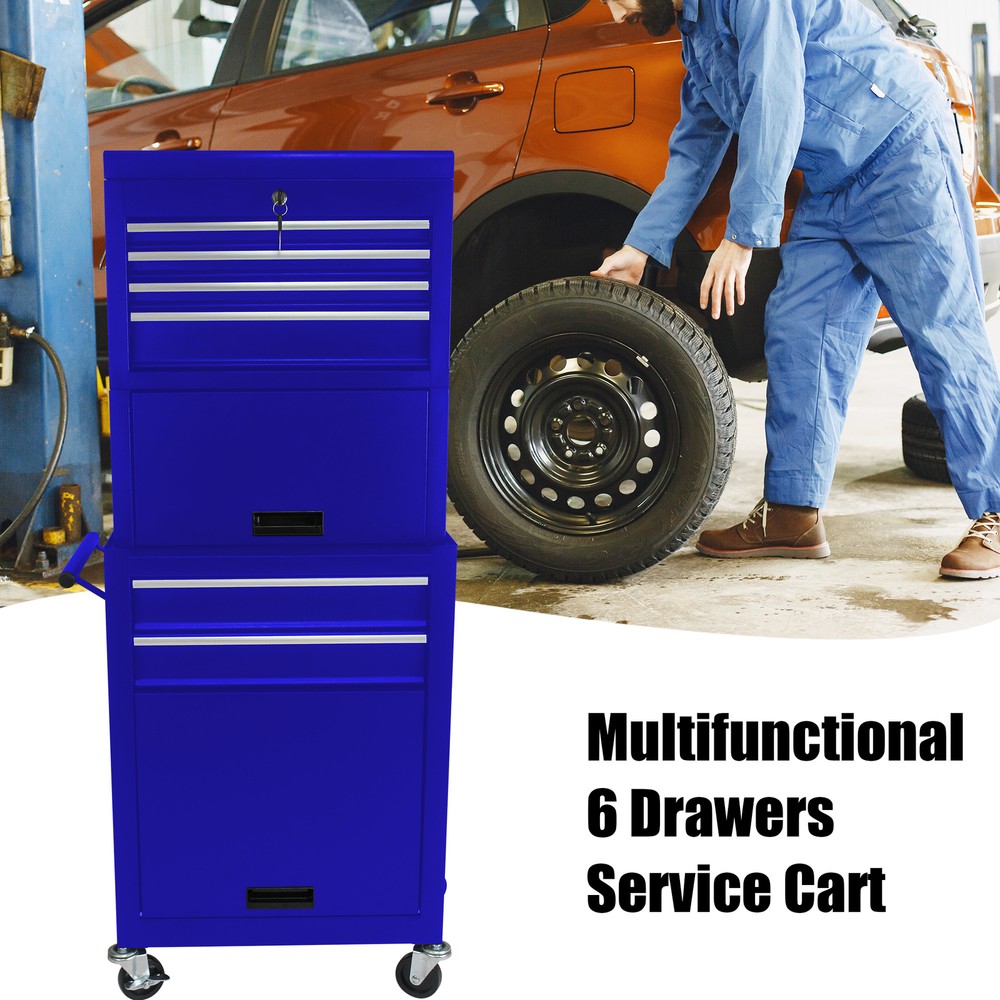 Heavy-Duty 6-Drawer Rolling Tool Chest with Wheels – Blue Storage Solution