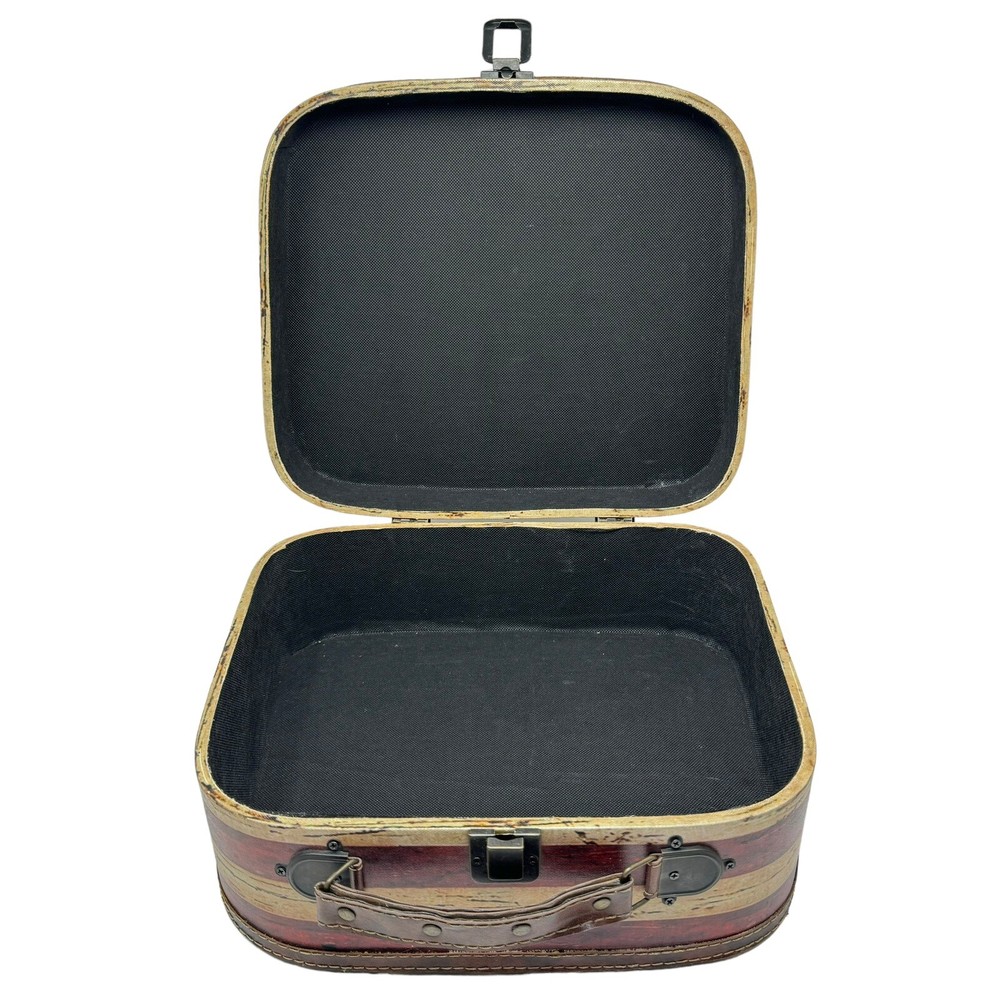 Decorative Distressed American Flag Suitcase Style Hinged Latch Box